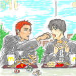 マックにて（彼方さんとちろさん）